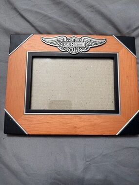 Harley-Davidson Black and Wood Picture Frame with Winged Emblem